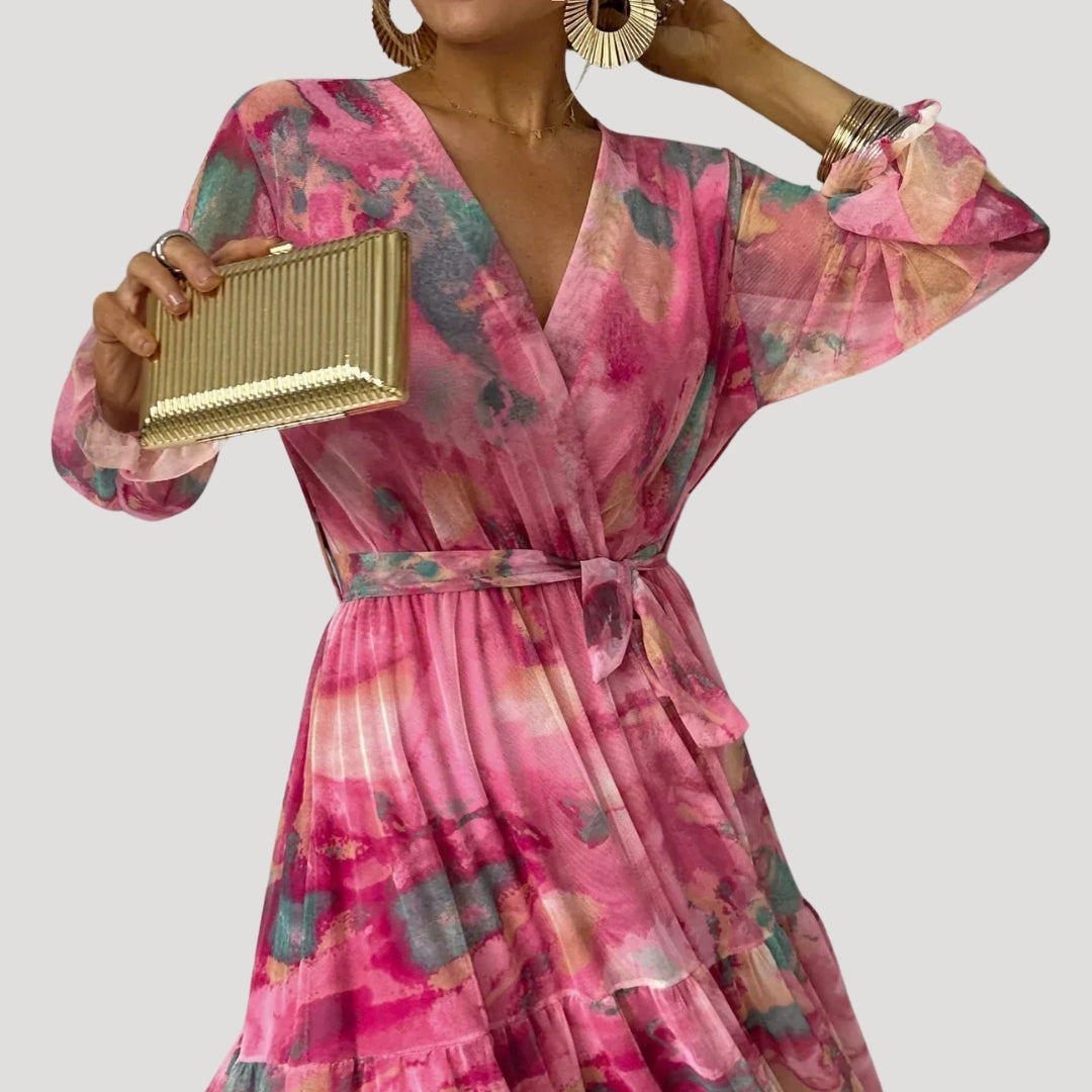 Women’s floral wrap maxi wedding guest dress