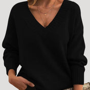 Women’s ribbed oversized v neck knit sweater