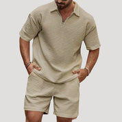 Men’s waffle knit co ord set – zip polo & shorts