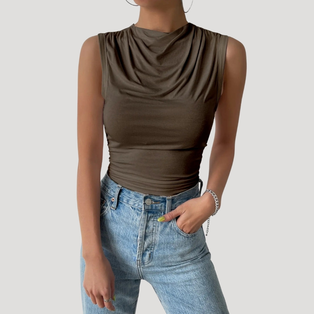 Women's sleeveless draped neck top