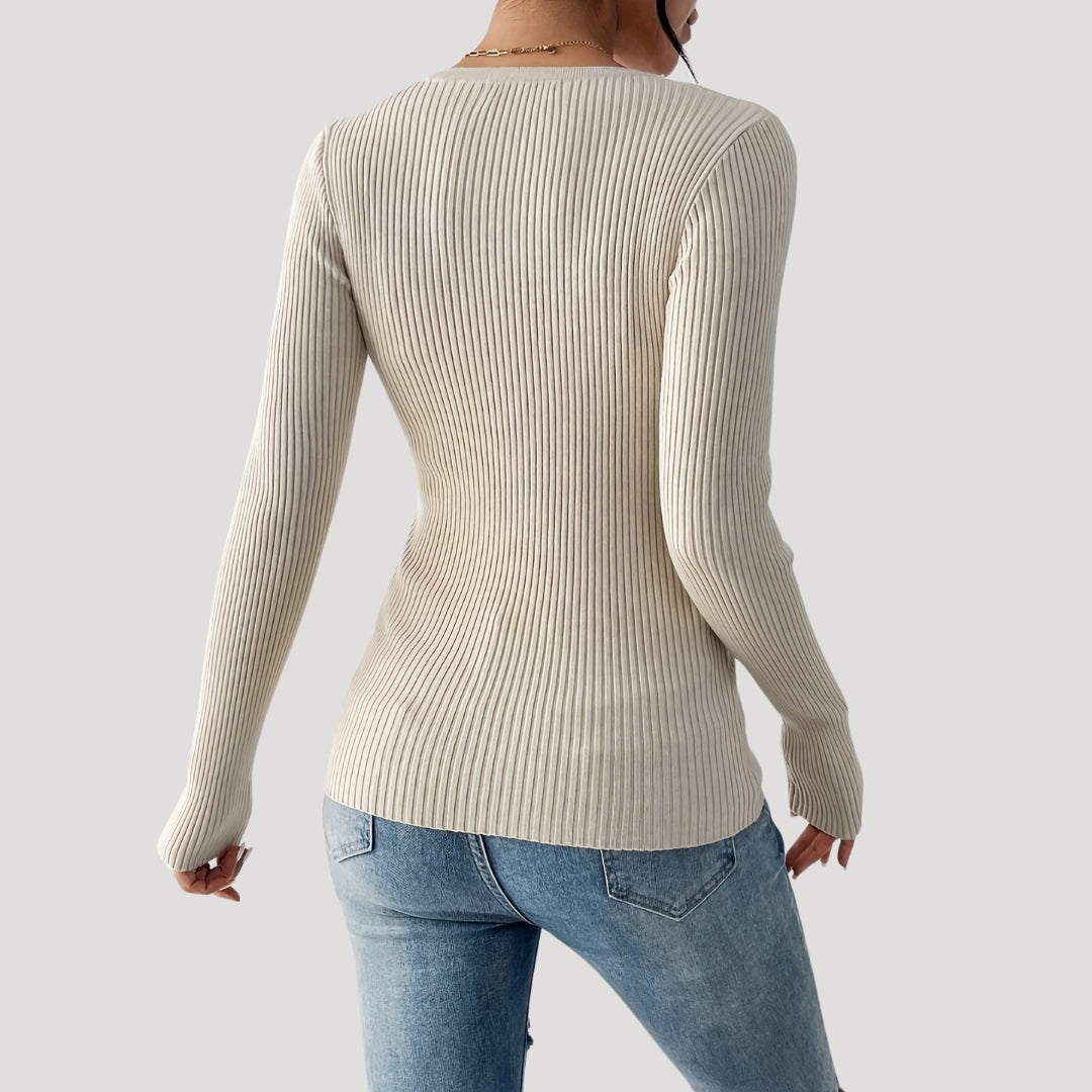 Ribbed long sleeve henley top