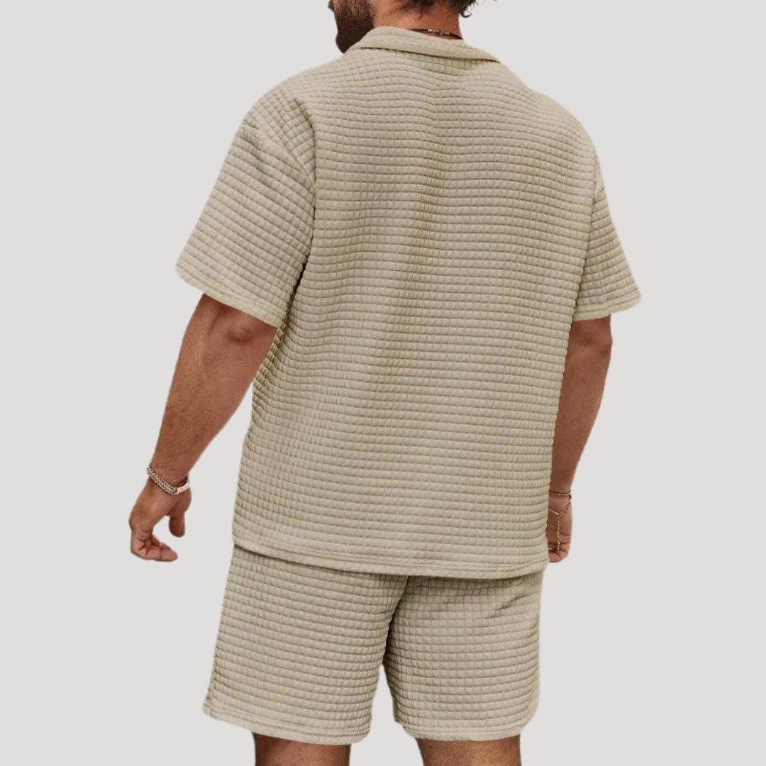Men’s waffle knit co ord set – zip polo & shorts