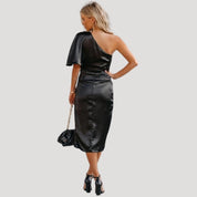 Women's one shoulder midi wedding guest dress