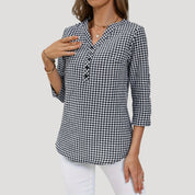 Gingham check 3/4 sleeve blouse