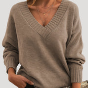 Women’s ribbed oversized v neck knit sweater