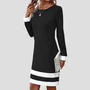 Elegant color-block shift dress with long sleeves