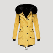 Women’s waterproof winter parka coat with faux fur hood