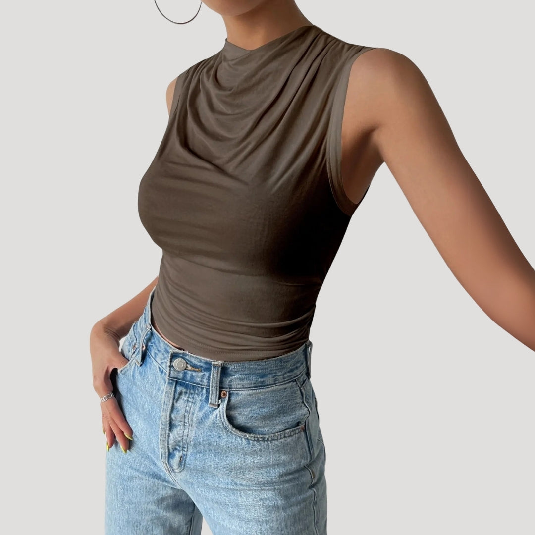 Women's sleeveless draped neck top