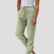 Women’s casual linen trousers summer drawstring lightweight