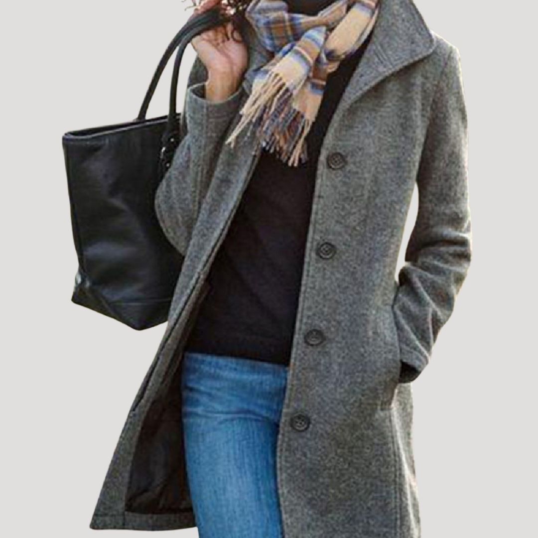 Women’s long wool blend buttoned winter coat