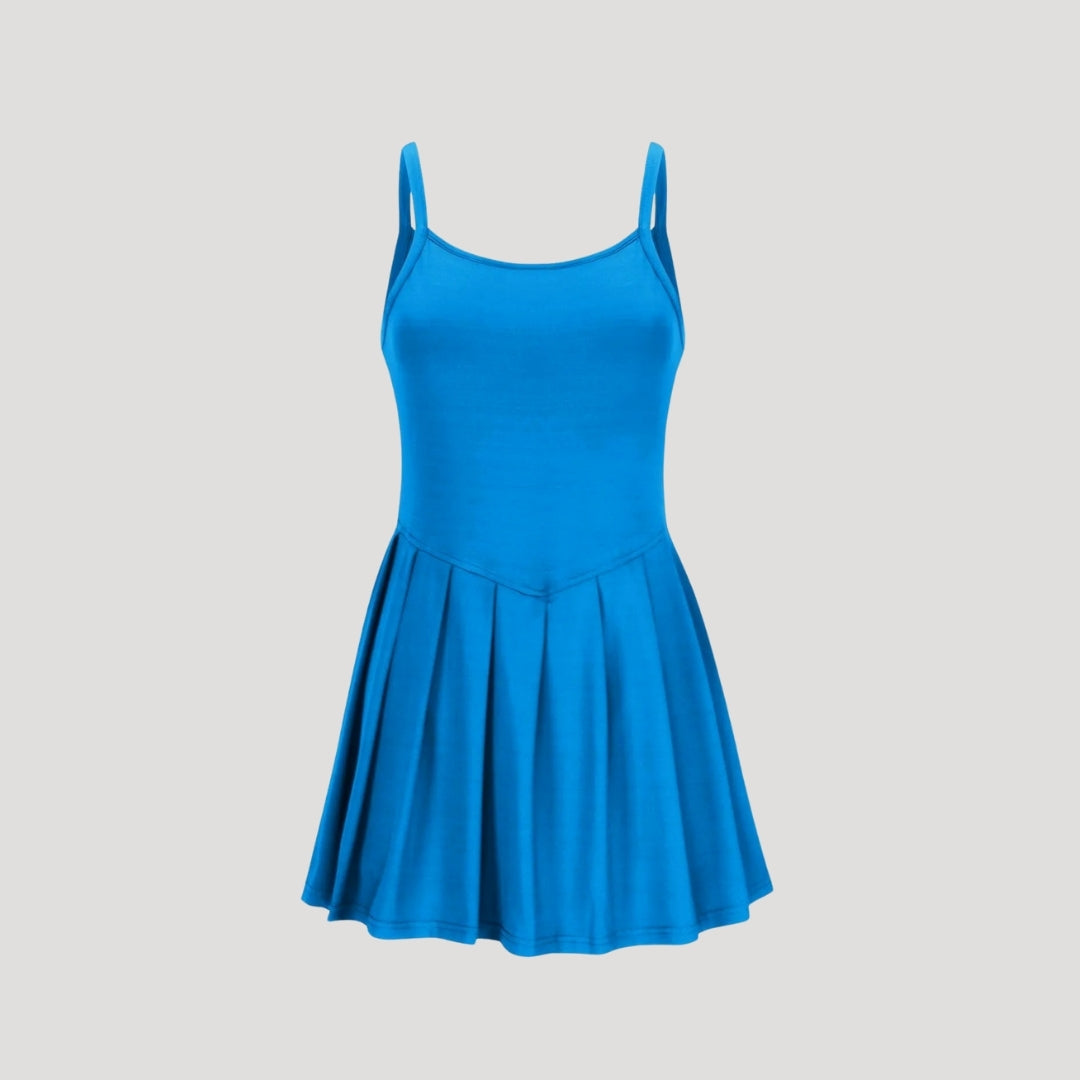 Sleeveless pleated skater dress