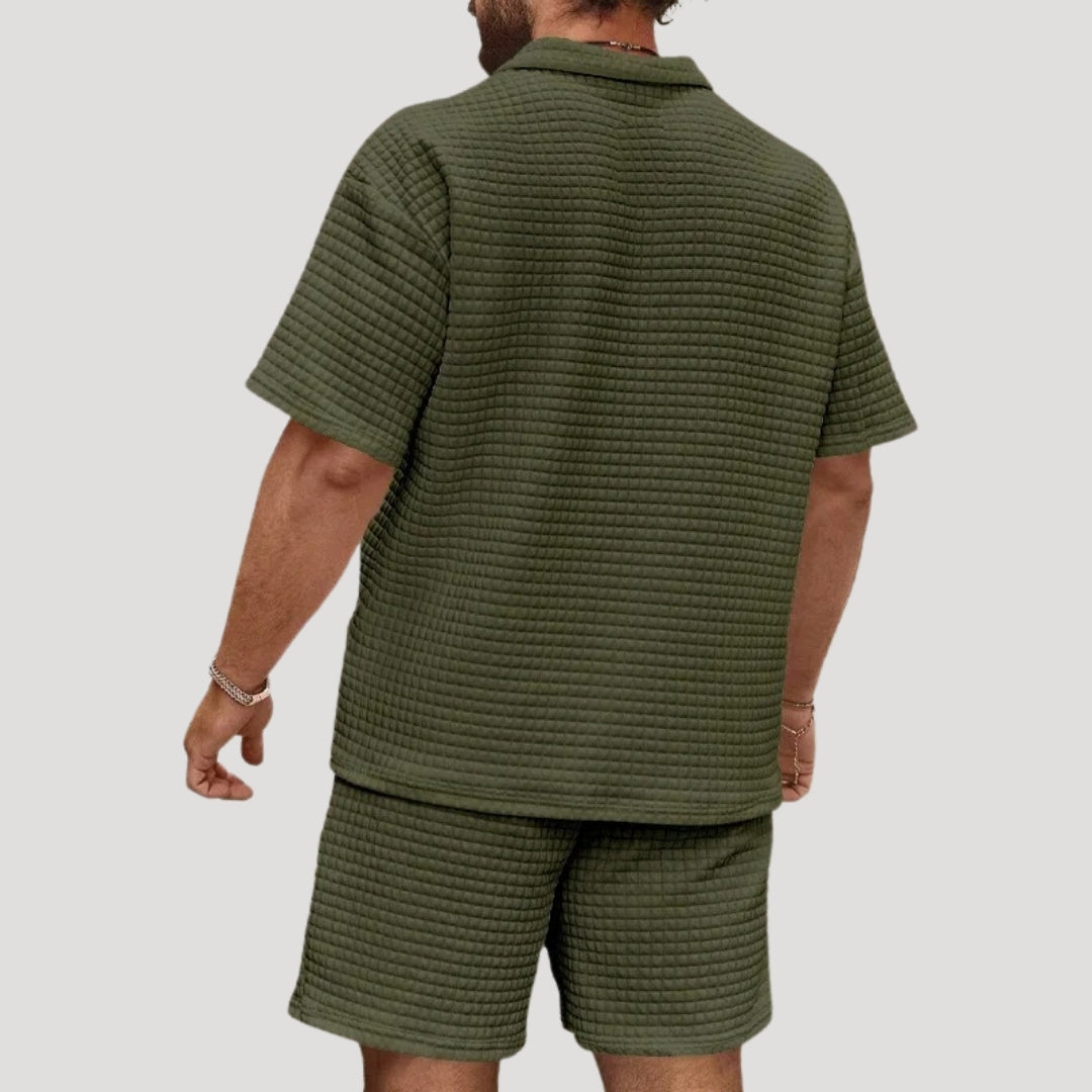 Men’s waffle knit co ord set – zip polo & shorts