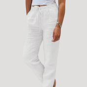 Women’s casual linen trousers summer drawstring lightweight