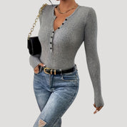 Ribbed long sleeve henley top