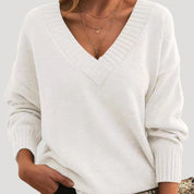 Women’s ribbed oversized v neck knit sweater