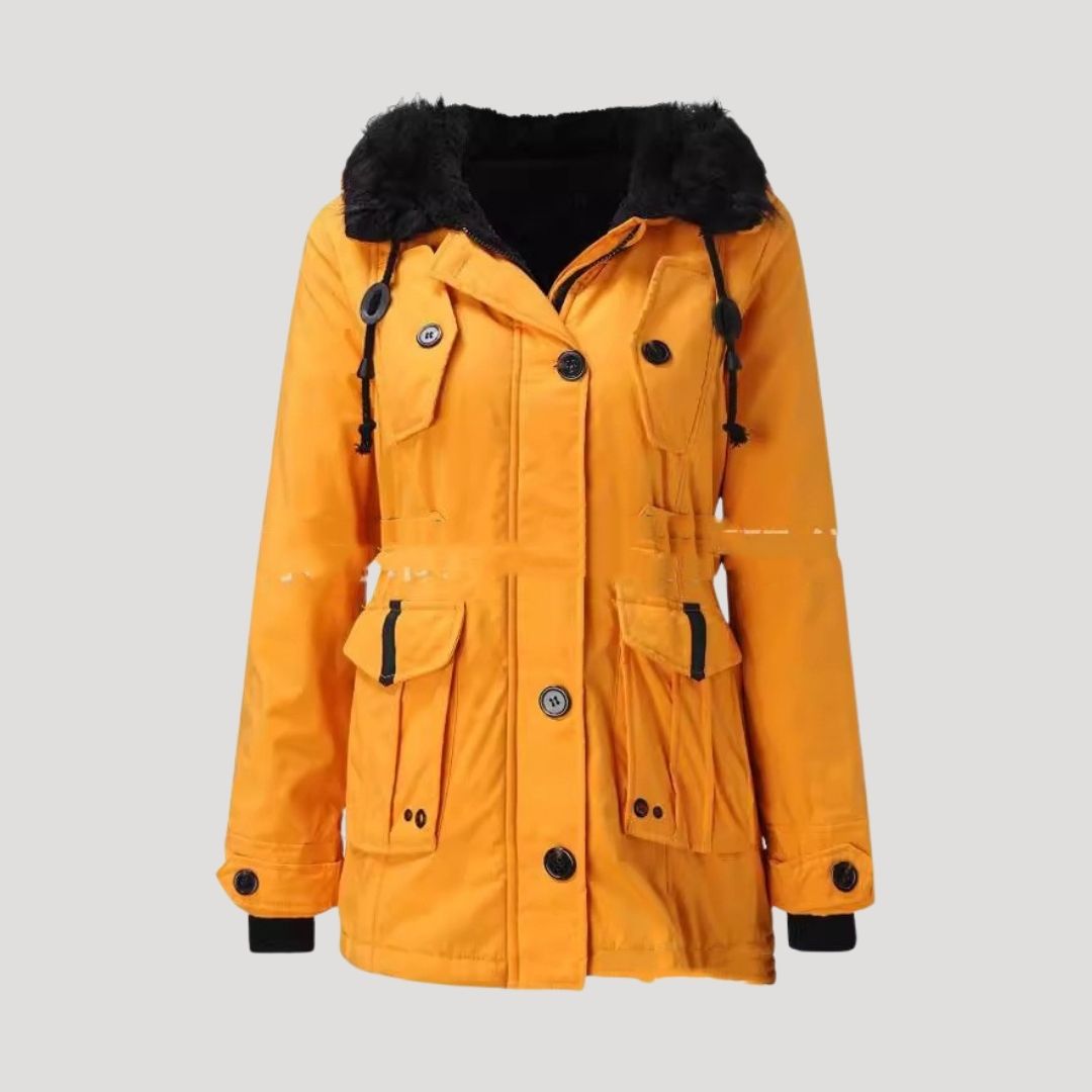 Women’s waterproof winter parka coat with faux fur hood