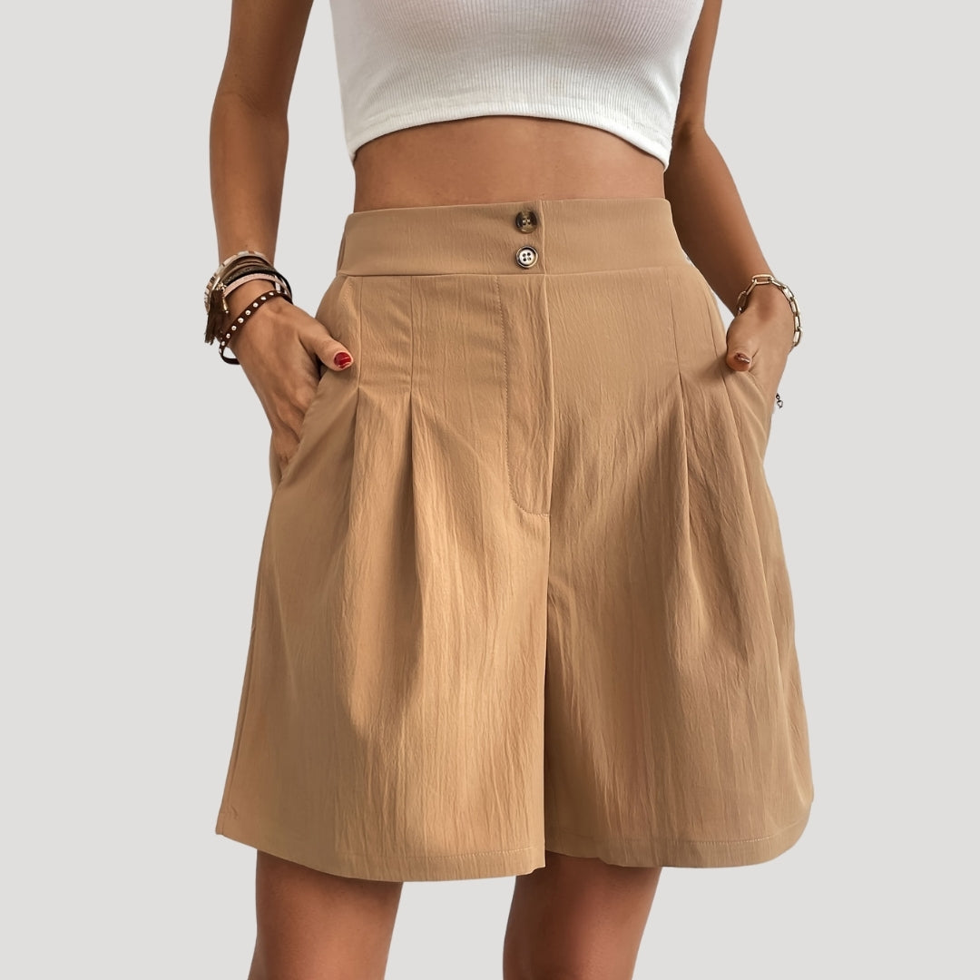 High-waisted pleated wide-leg shorts