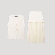 Sophisticated sleeveless vest and pleated skirt set