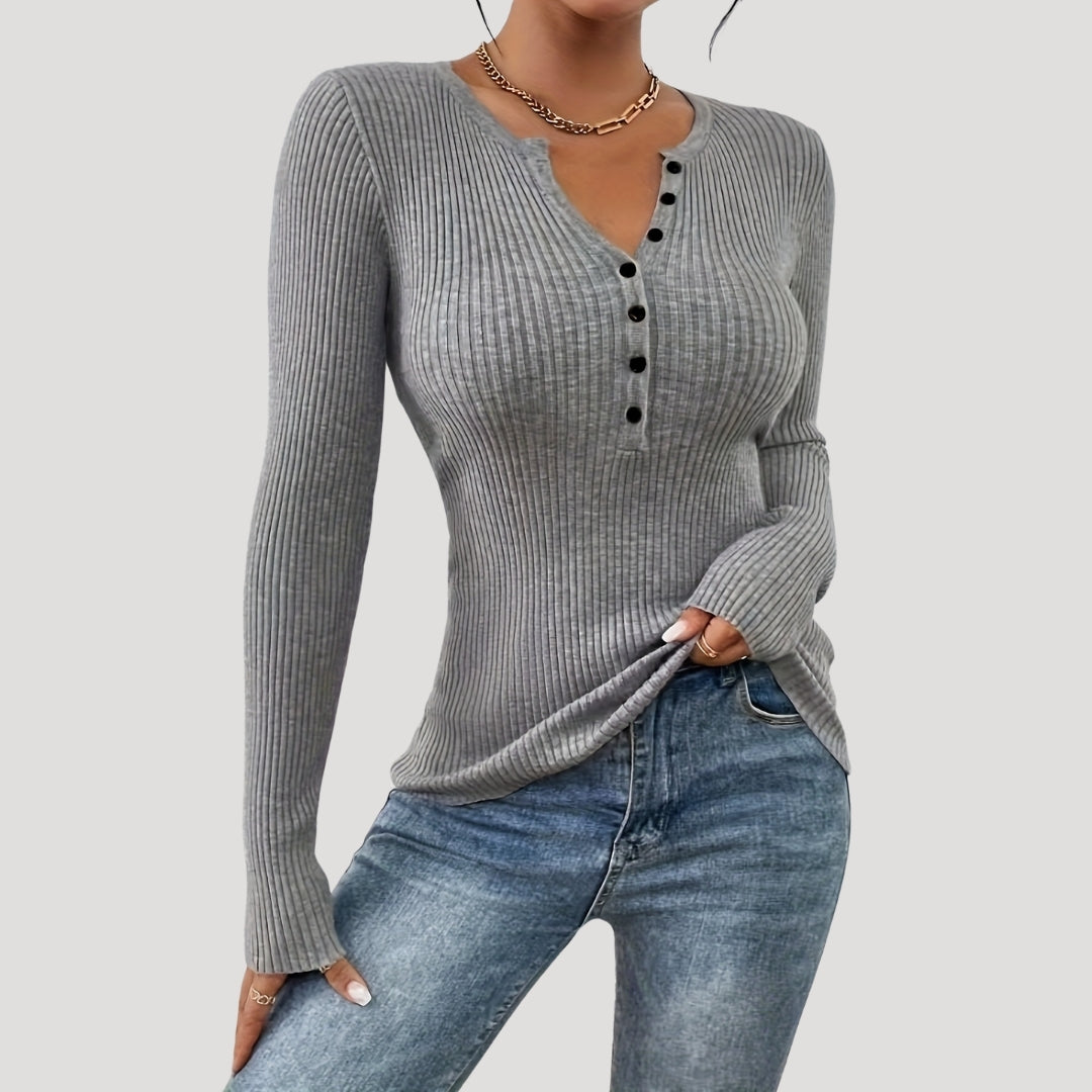 Ribbed long sleeve henley top