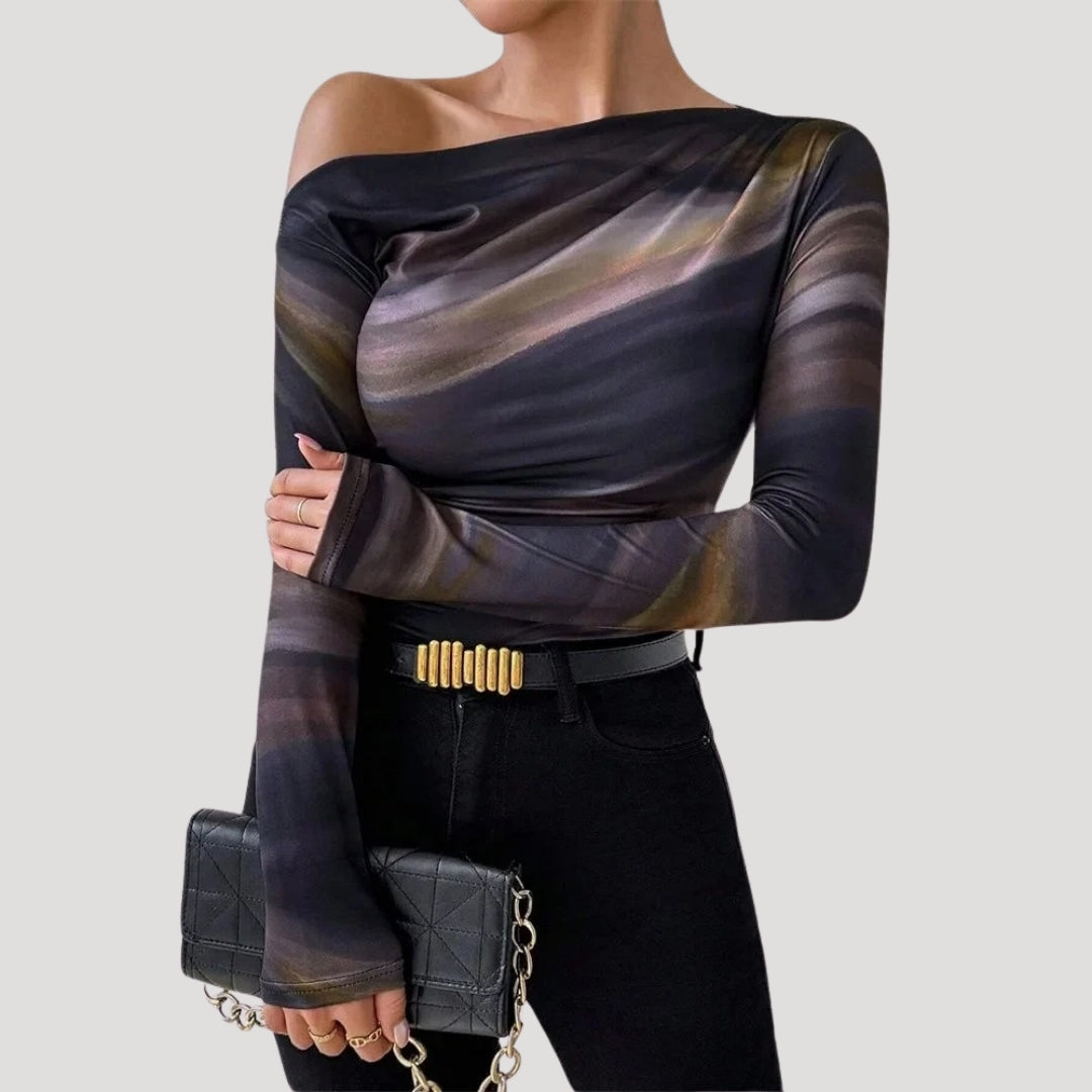 Sleek abstract off-shoulder top