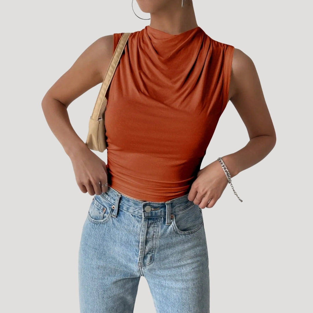 Women's sleeveless draped neck top