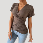 Ruched wrap v-neck fitted top