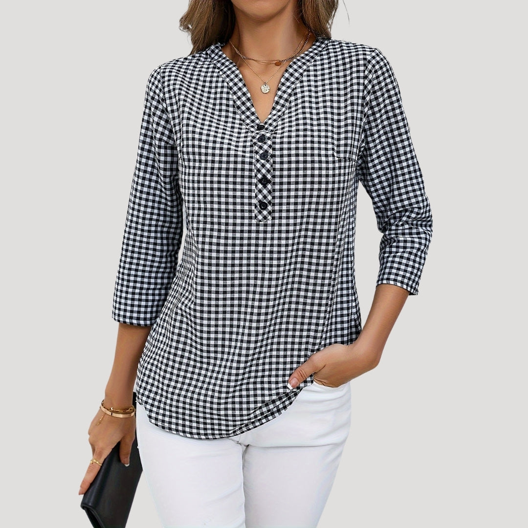 Gingham check 3/4 sleeve blouse