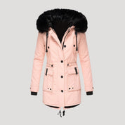 Women’s waterproof winter parka coat with faux fur hood