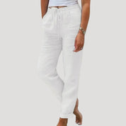 Women’s casual linen trousers summer drawstring lightweight