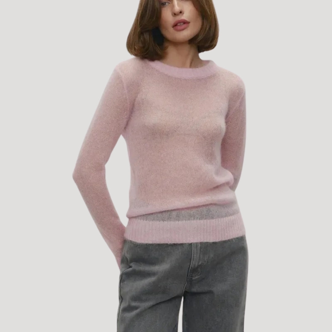 Women's soft sheer wool knit crewneck jumper