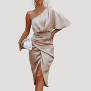 Women's one shoulder midi wedding guest dress