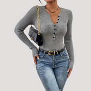 Ribbed long sleeve henley top