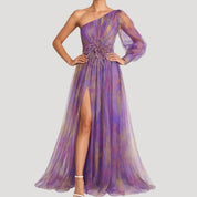 Women’s one shoulder wedding guest dress – floral maxi