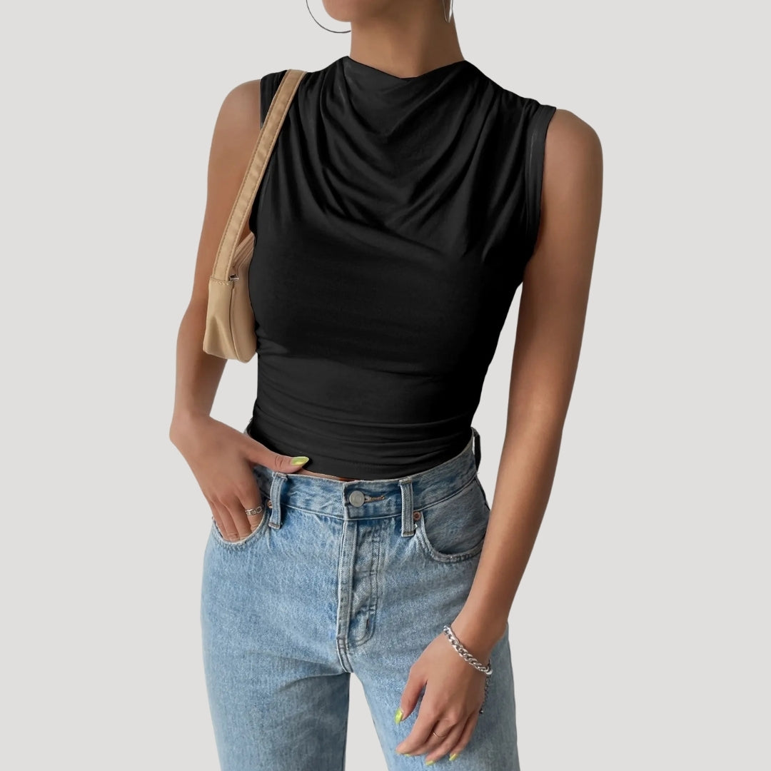 Women's sleeveless draped neck top