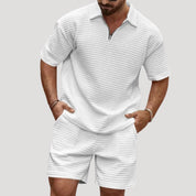 Men’s waffle knit co ord set – zip polo & shorts