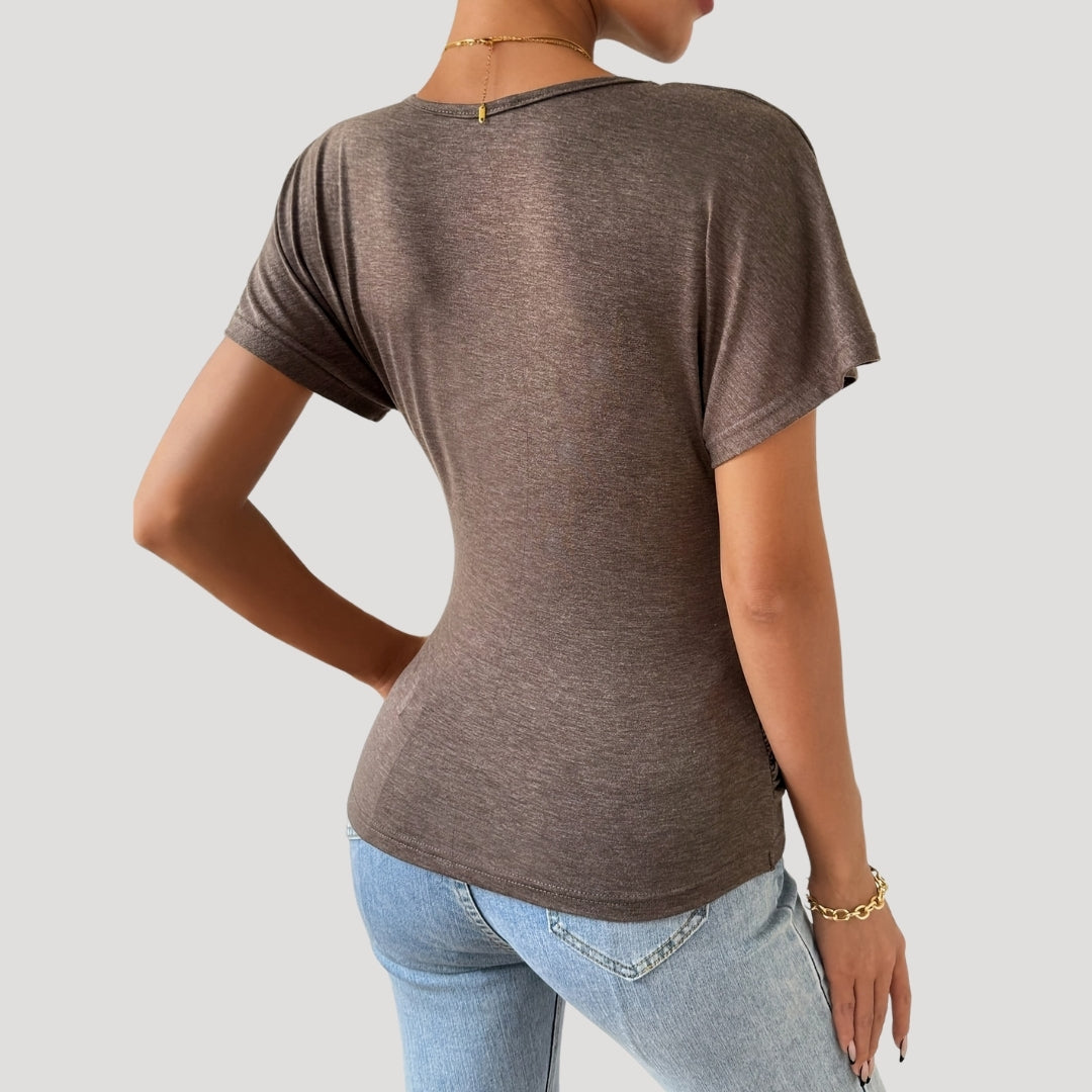 Ruched wrap v-neck fitted top