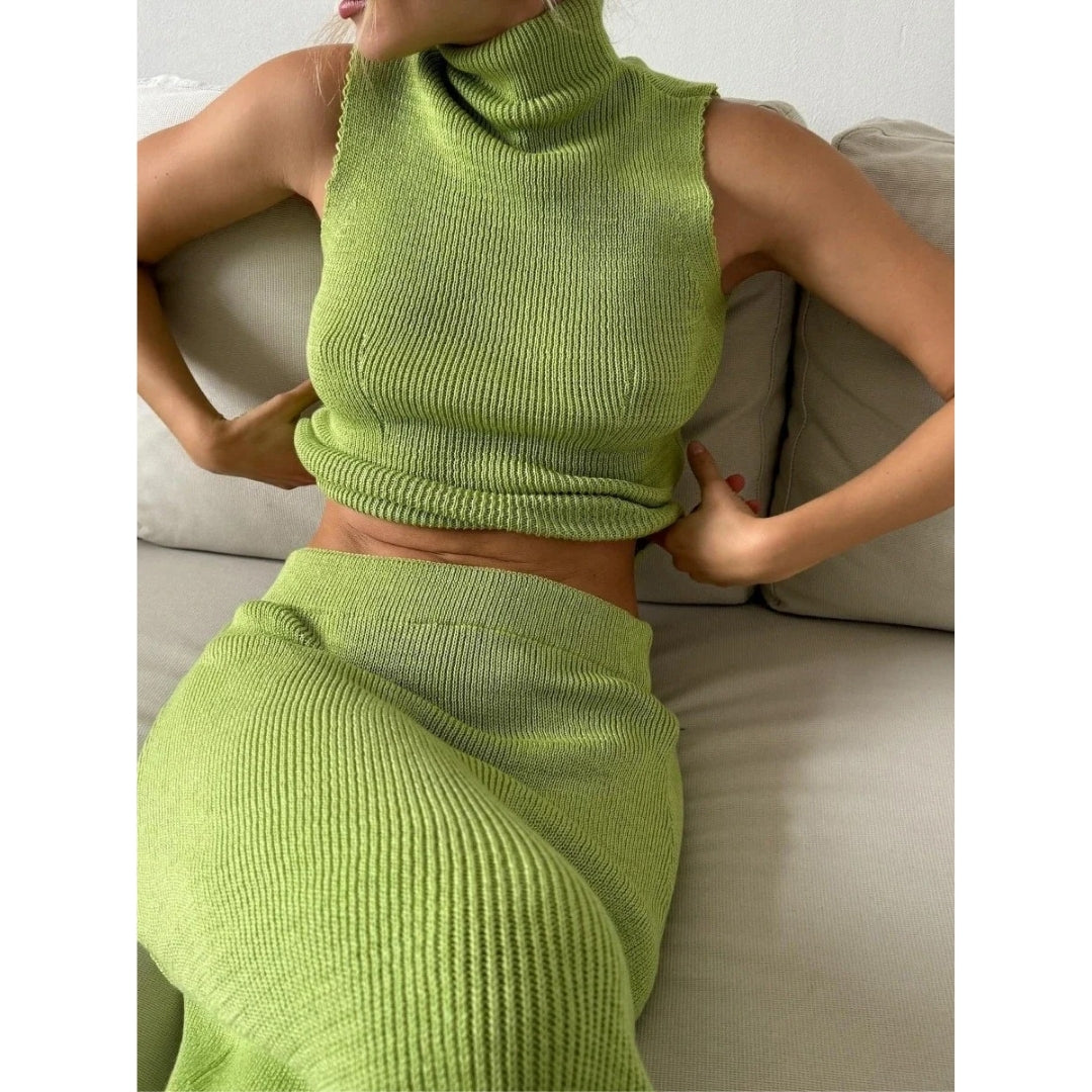 Chic sleeveless knit two-piece set