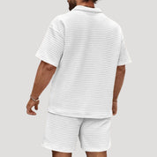 Men’s waffle knit co ord set – zip polo & shorts