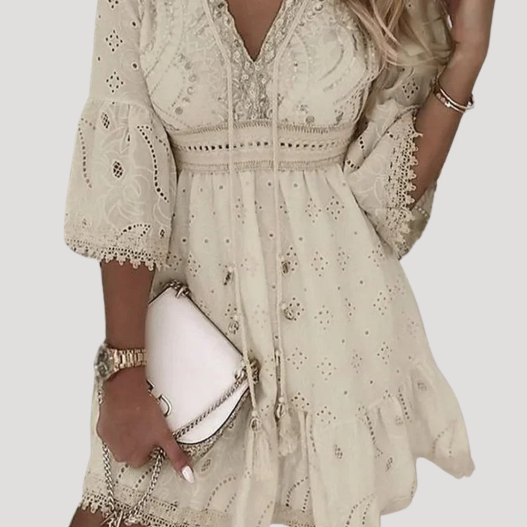 Women’s embroidered boho summer mini beach dress