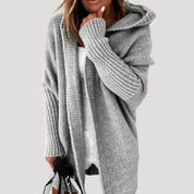 Women’s chunky knit hooded longline cardigan