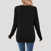 V-neck button-detail long-sleeve top