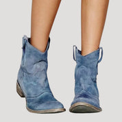 Women’s suede ankle boots low heel cowboy style