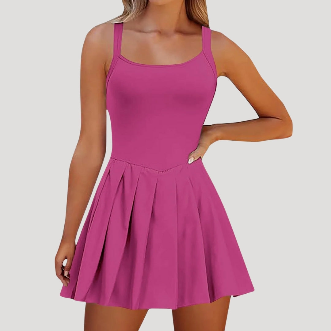 Sleeveless pleated skater dress