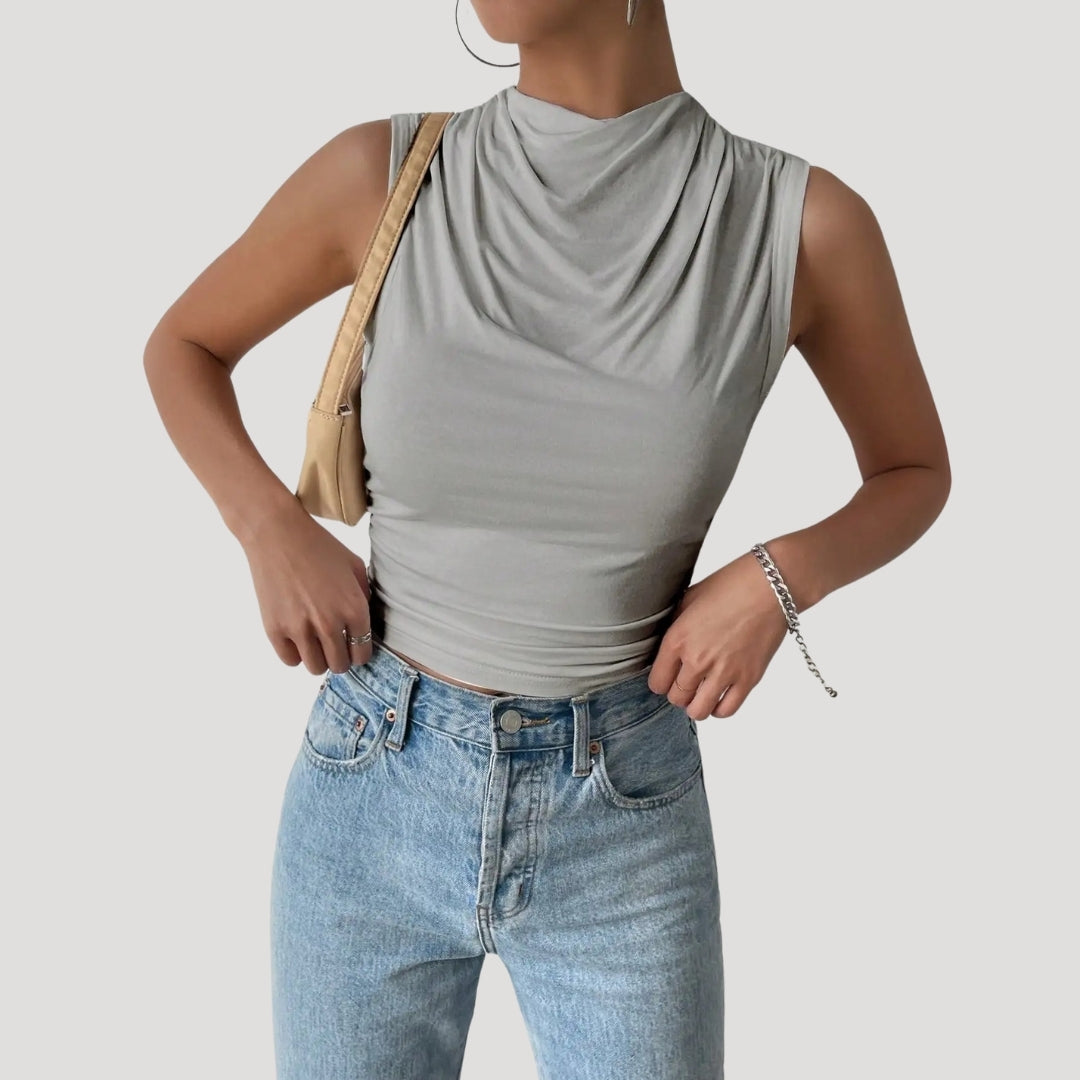 Women's sleeveless draped neck top