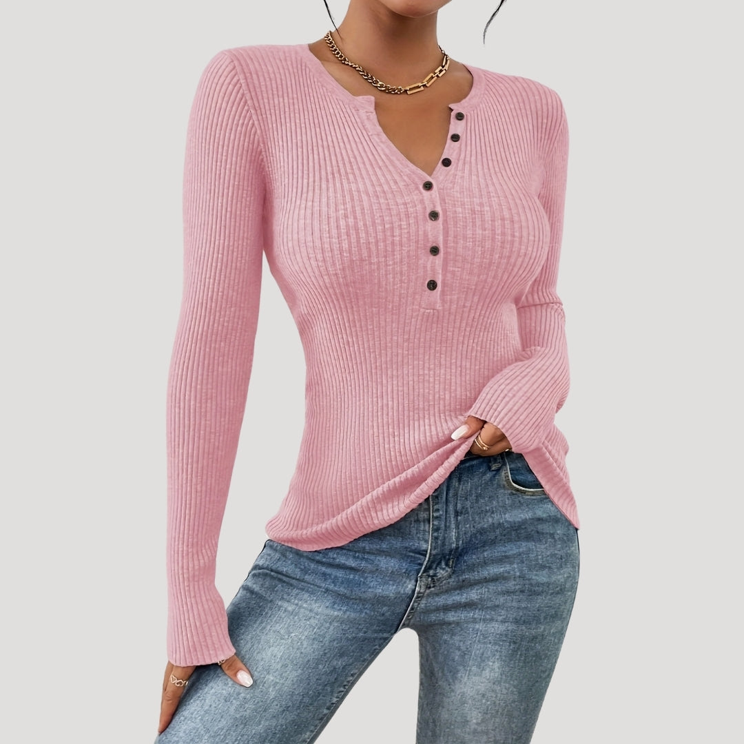 Ribbed long sleeve henley top