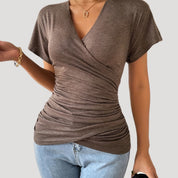 Ruched wrap v-neck fitted top