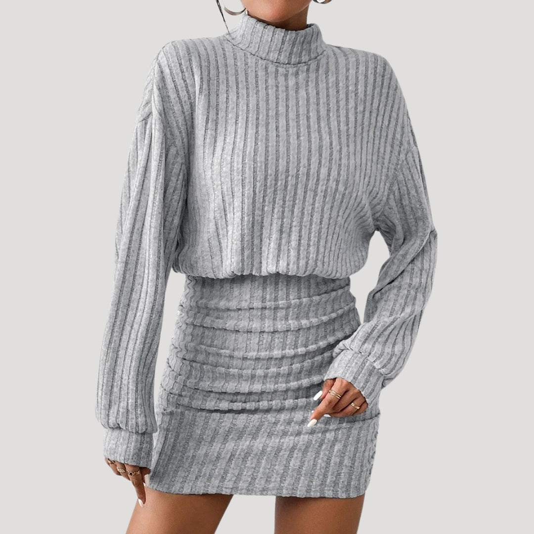 Women's ribbed knit turtleneck mini dress