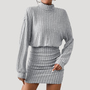 Women's ribbed knit turtleneck mini dress