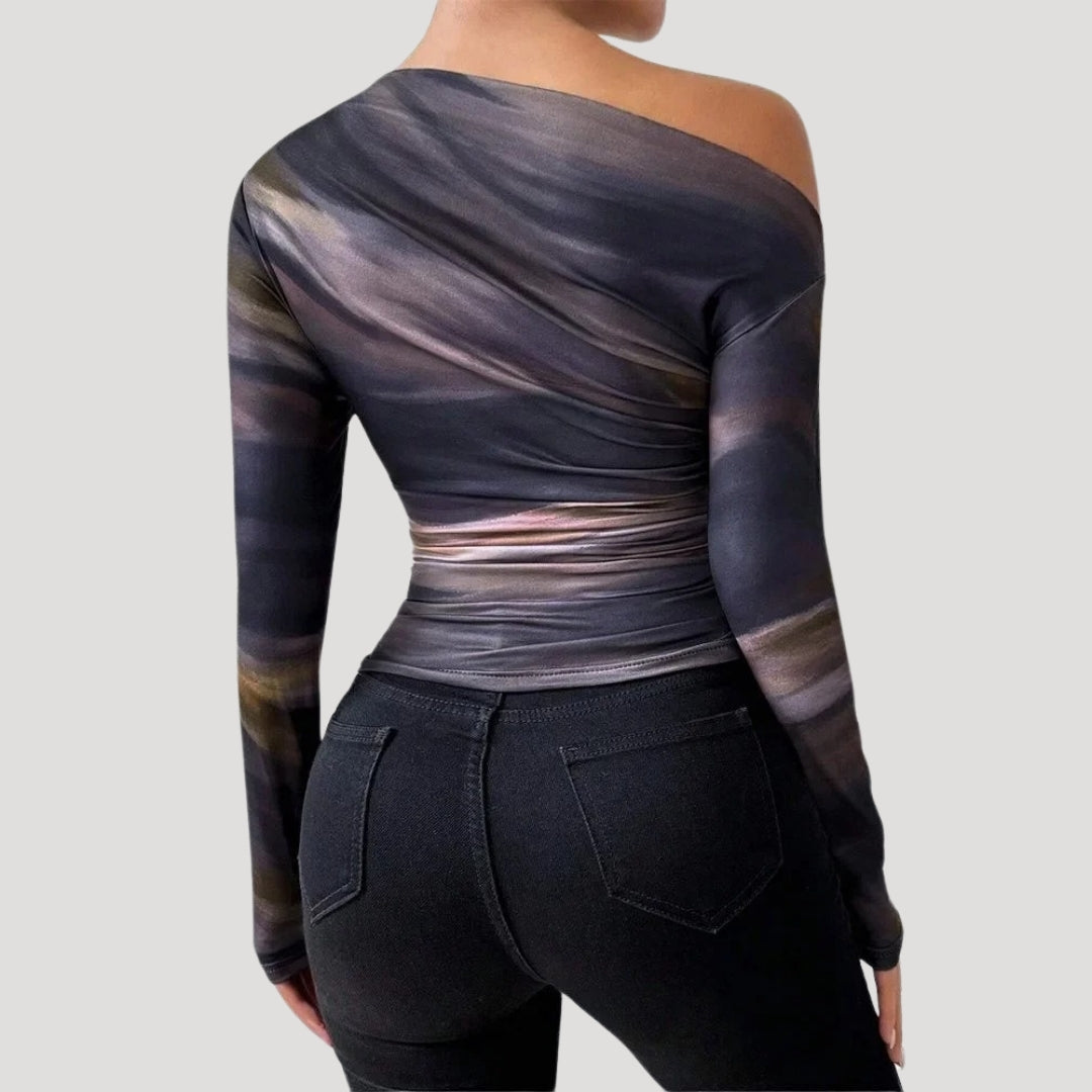 Sleek abstract off-shoulder top