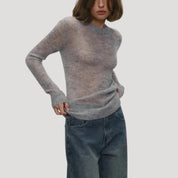 Women's soft sheer wool knit crewneck jumper